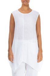 Sleeveless Single Pocket White Gauze Linen Tunic 1