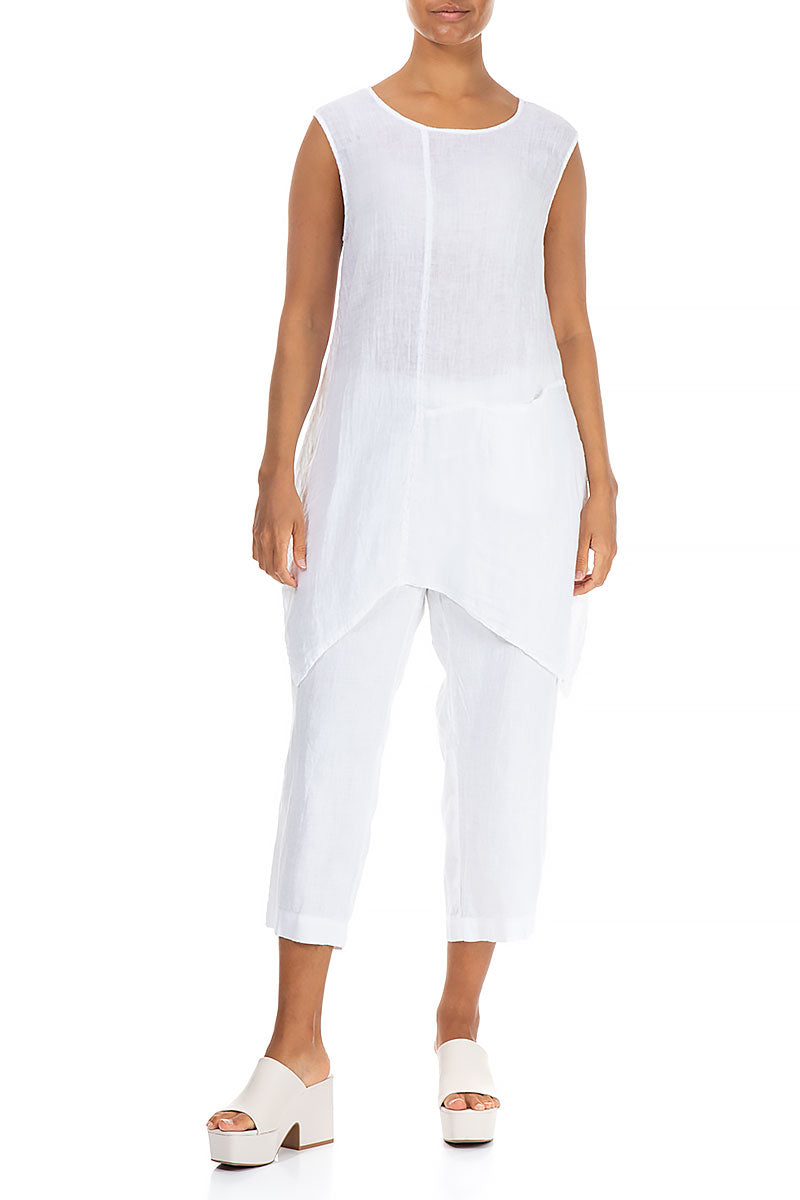 Sleeveless Single Pocket White Gauze Linen Tunic 4