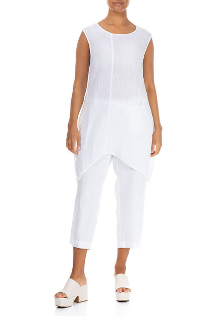 Sleeveless Single Pocket White Gauze Linen Tunic 4