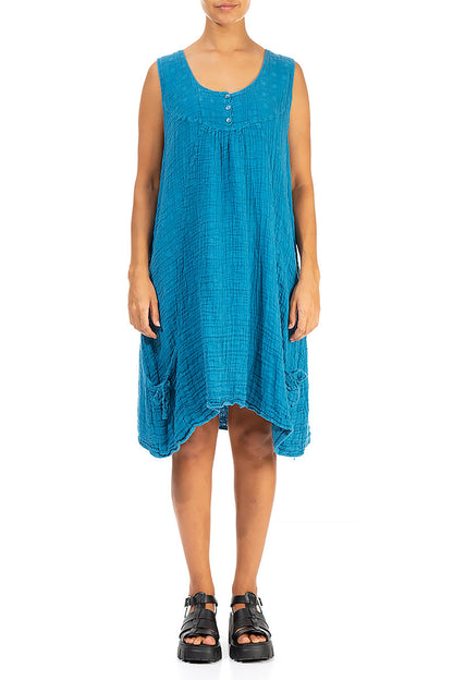 Sleeveless Textured Denim Linen Dress 1