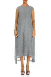Sleeveless Textured Sage Silk Dress 1