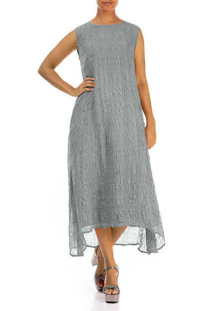 Sleeveless Textured Sage Silk Dress 4