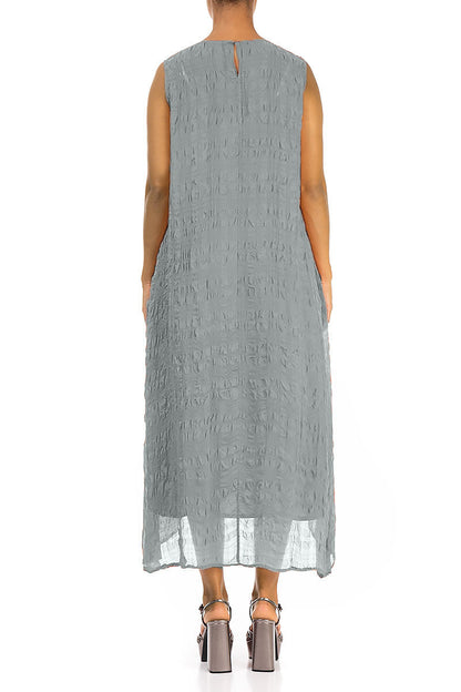 Sleeveless Textured Sage Silk Dress 2