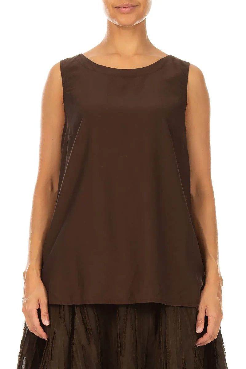 Sleeveless Truffle Brown Silk Bamboo Top 1