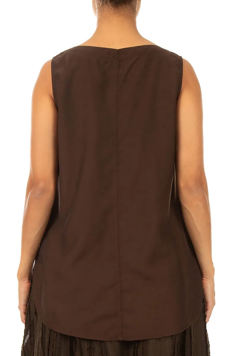 Sleeveless Truffle Brown Silk Bamboo Top 2