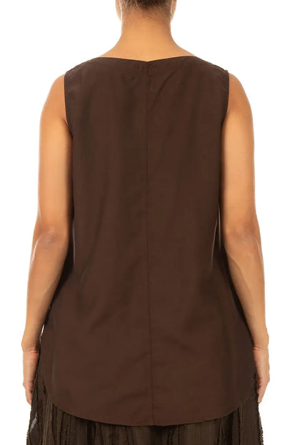 Sleeveless Truffle Brown Silk Bamboo Top