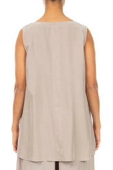 Sleeveless V-Neck Beige Pure Silk Blouse 2