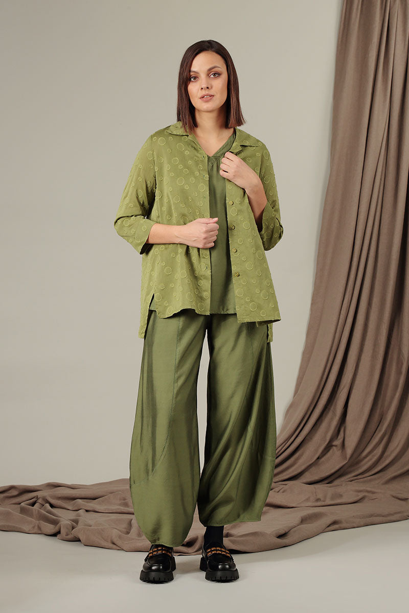 Sleeveless V-Neck Dark Sage Silk Bamboo Top 1