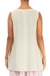 Sleeveless V-Neck Laurel Green Silk Bamboo Blouse 2