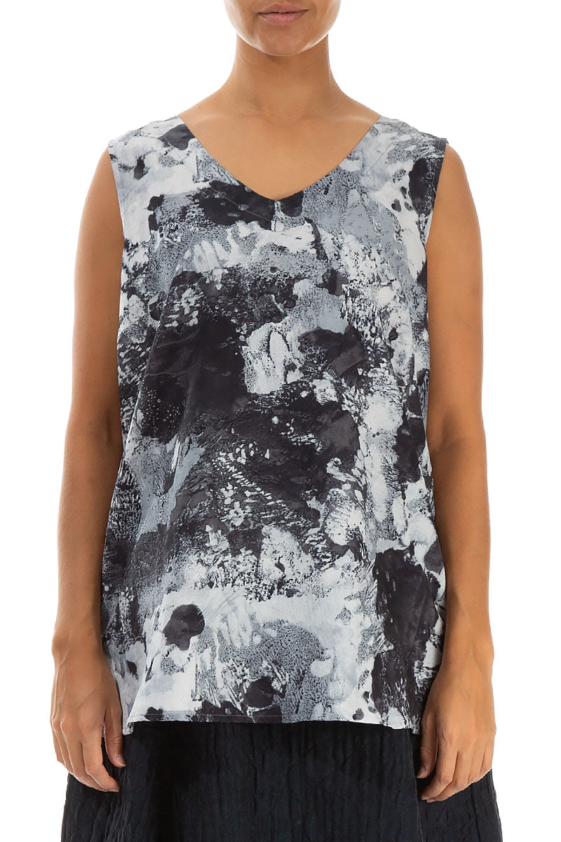 Sleeveless V-Neck Alabaster Silk Cotton Blouse 1