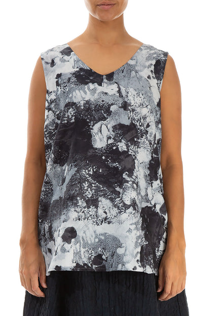 Sleeveless V-Neck Alabaster Silk Cotton Blouse 1