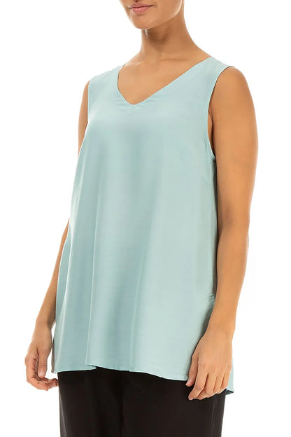 Sleeveless V-Neck Mint Silk Bamboo Blouse 3