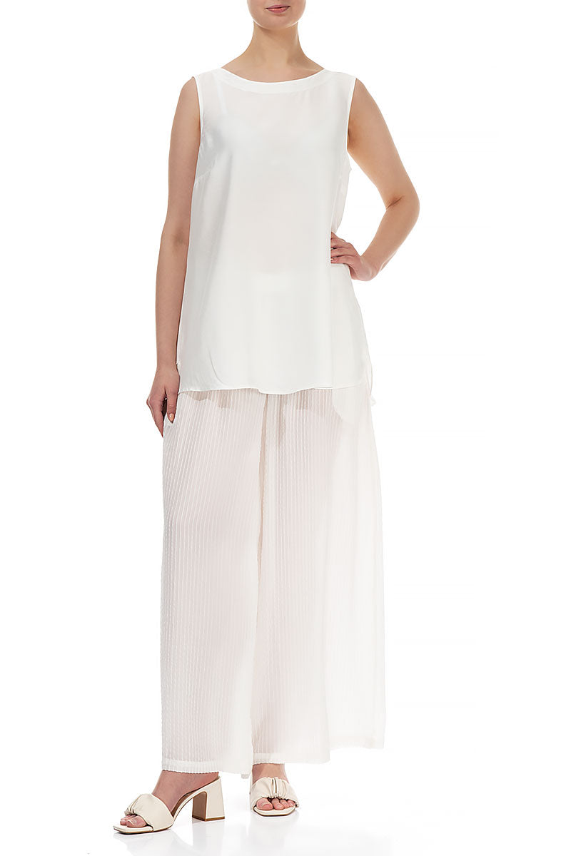 Sleeveless White Silk Bamboo Top 4