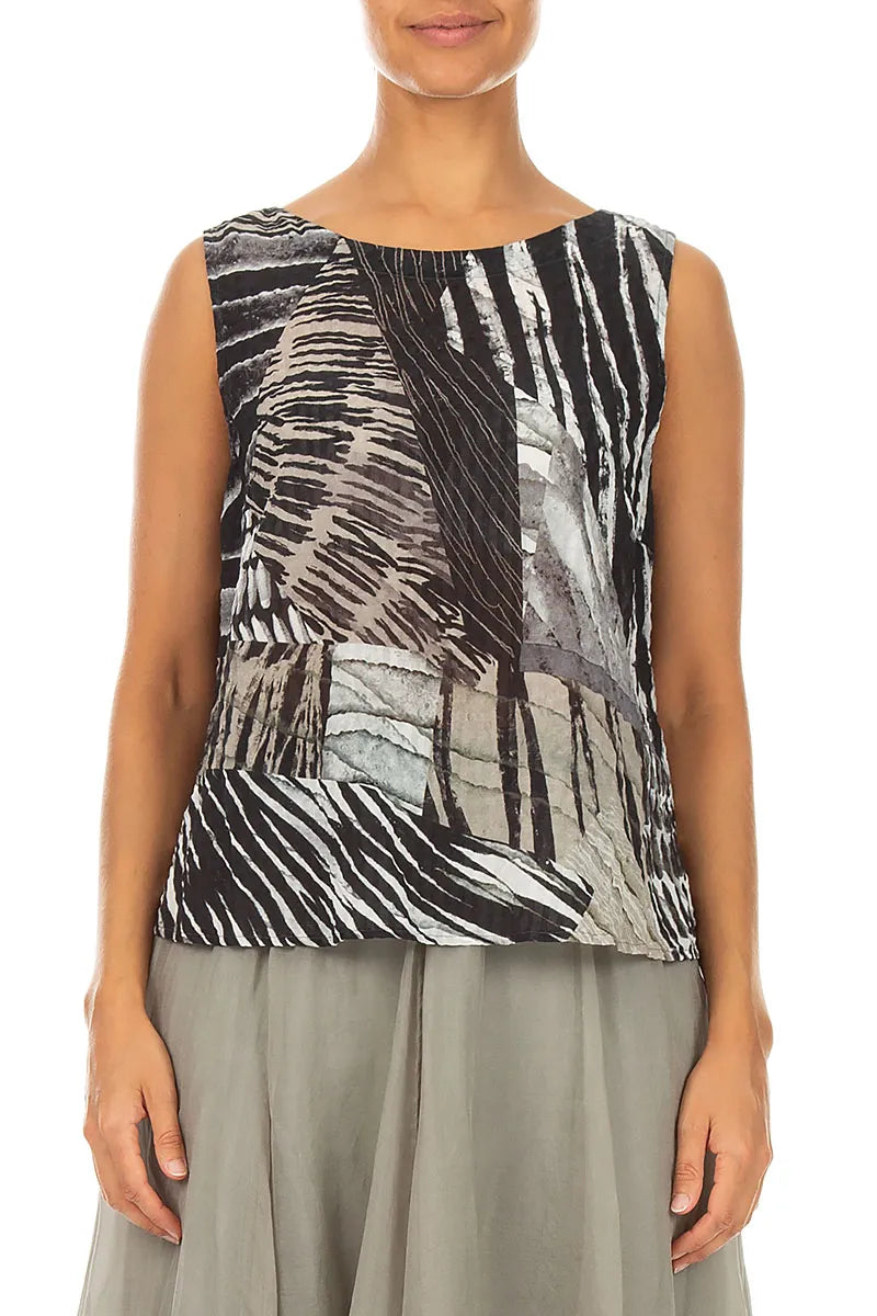 Sleeveless Wild Ink Textured Silk Top