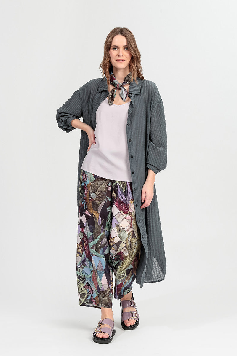 Slight Taper Art Mosaic Silk Bamboo Trousers 6