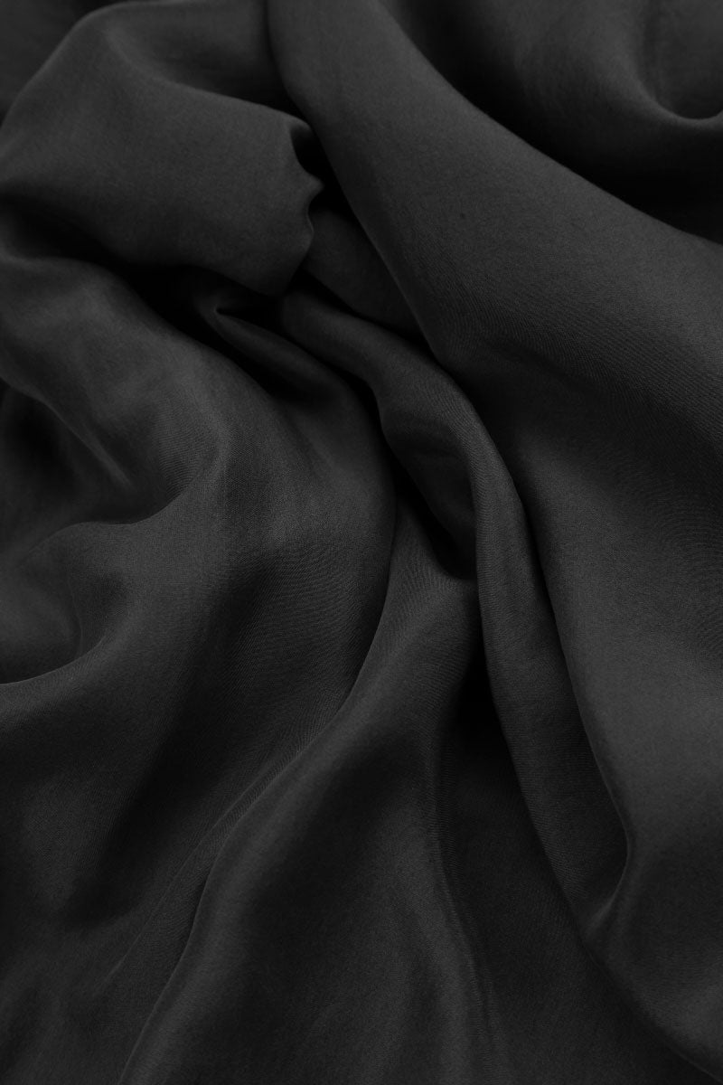 Slight Taper Black Pure Silk Trousers