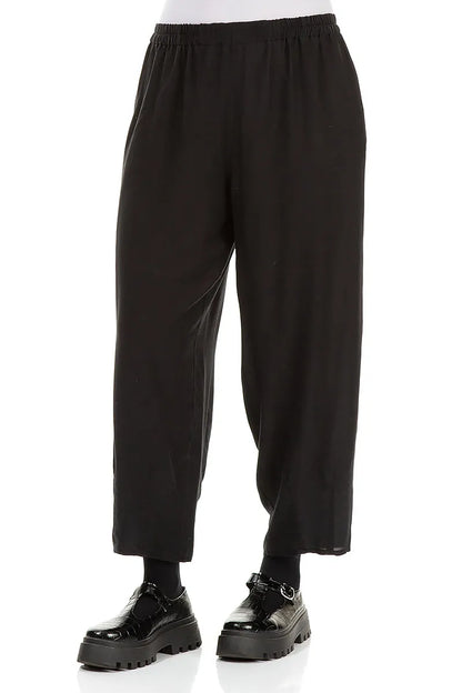 Slight Taper Black Silk Bamboo Trousers 3