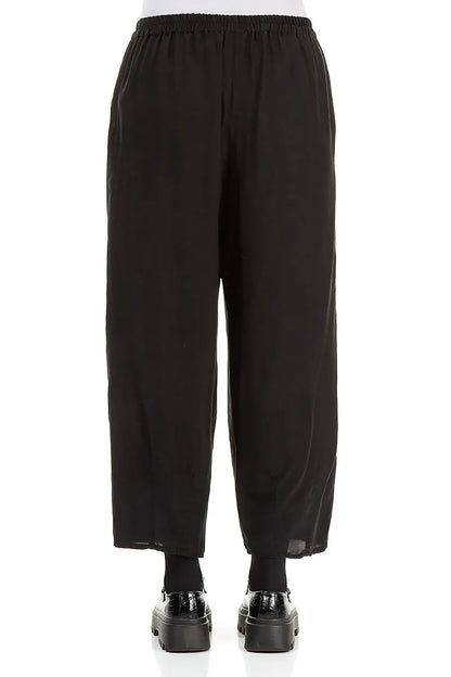 Slight Taper Black Silk Bamboo Trousers 2