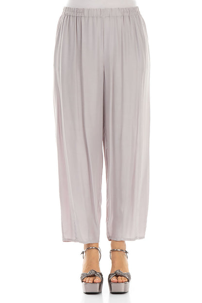 Slight Taper Greige Silk Bamboo Trousers 1