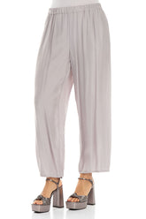 Slight Taper Greige Silk Bamboo Trousers 3