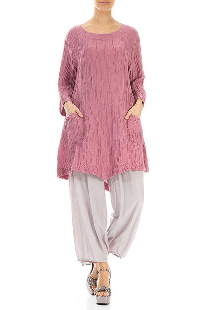 Slight Taper Greige Silk Bamboo Trousers 4