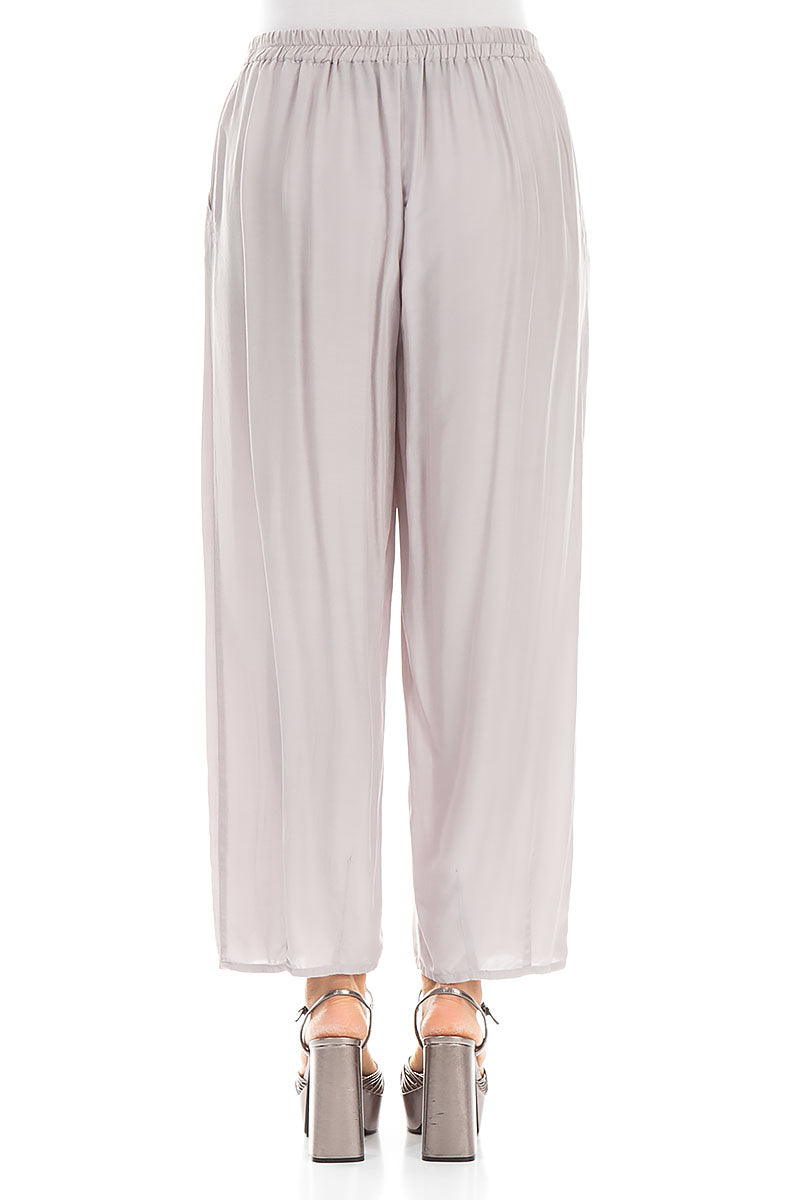 Slight Taper Greige Silk Bamboo Trousers 2