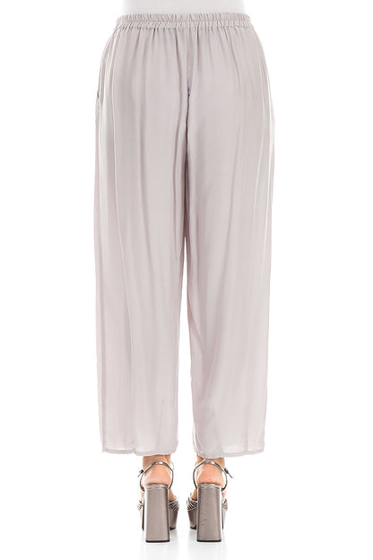 Slight Taper Greige Silk Bamboo Trousers 2