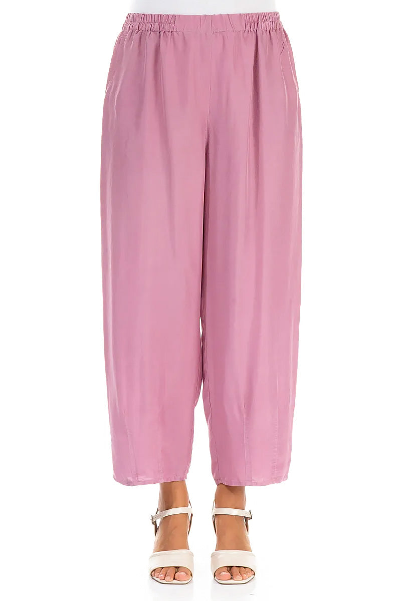 Slight Taper Mauve Taupe Silk Trousers 1