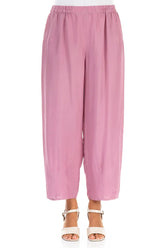 Slight Taper Mauve Taupe Silk Trousers 1