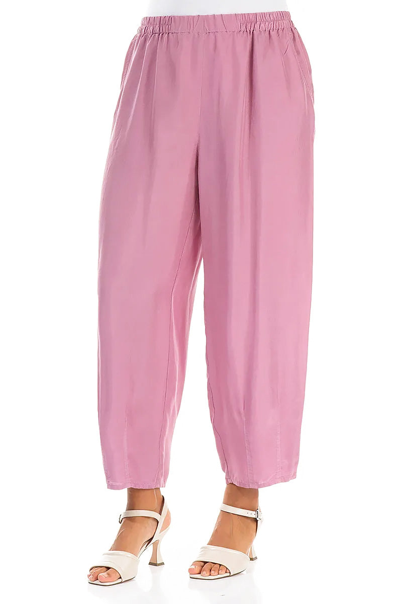 Slight Taper Mauve Taupe Silk Trousers 3