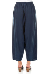 Slight Taper Navy Pure Silk Trousers 2