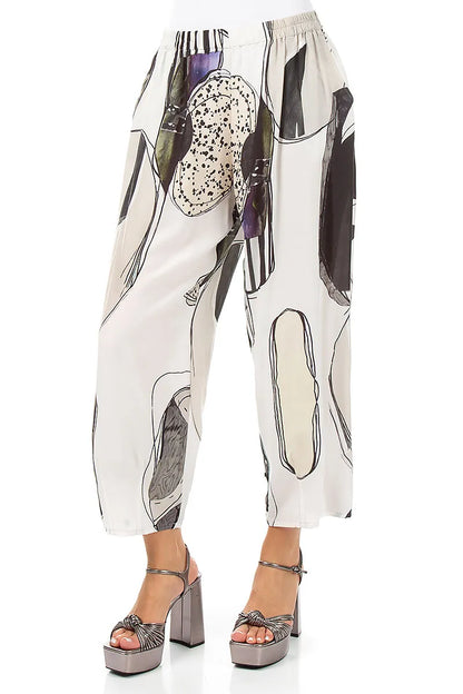 Pantalon en soie et bambou à effet pierre roulée légèrement fuselé