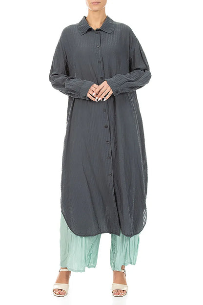 Graphitfarbene Seidenjacke mit Schlitzsaum und Strukturmuster