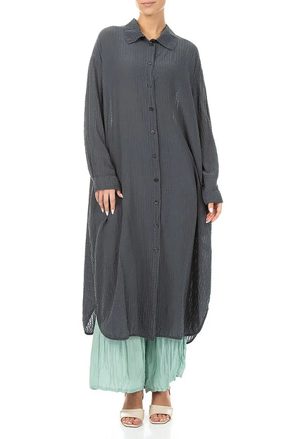 Graphitfarbene Seidenjacke mit Schlitzsaum und Strukturmuster