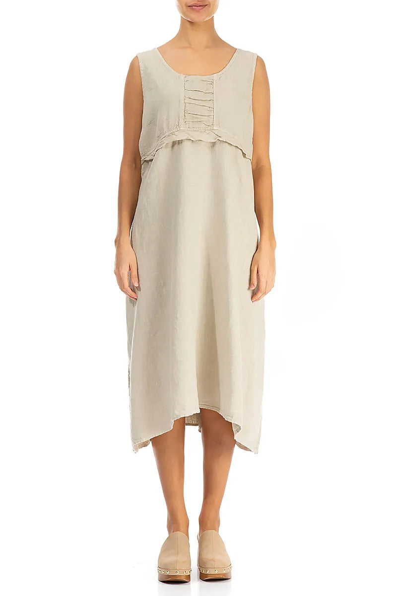 Slit Hem Sleeveless Natural Linen Dress 1