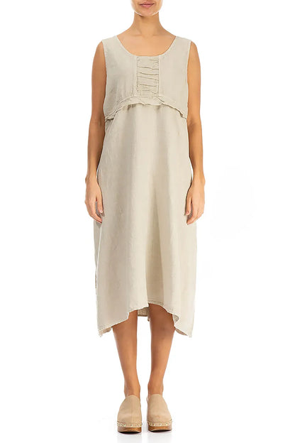 Slit Hem Sleeveless Natural Linen Dress 1