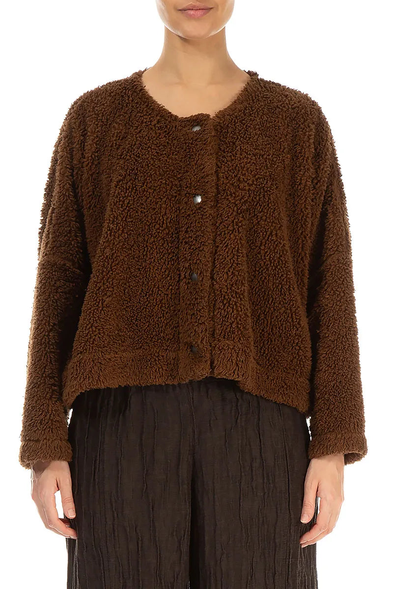 Snap Front Aged Copper Teddy Cotton Jacket 1