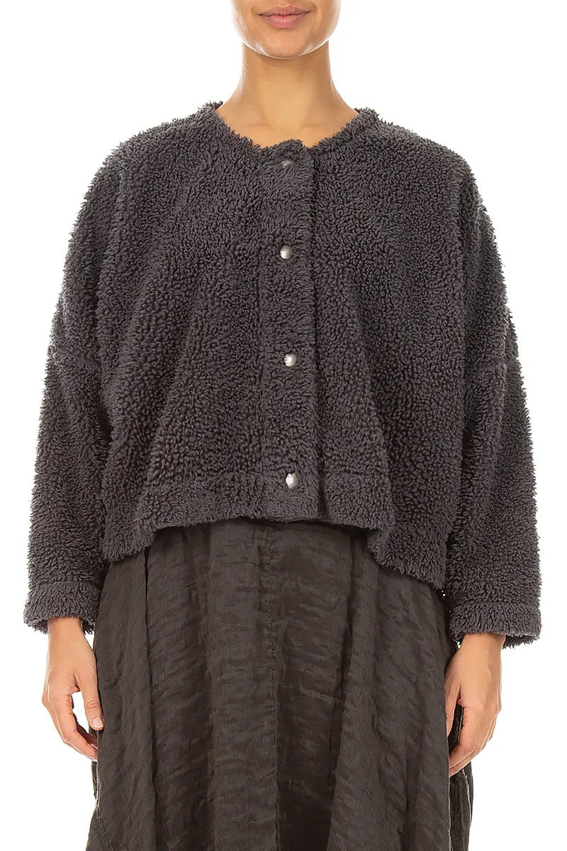 Snap Front Graphite Teddy Cotton Jacket 1