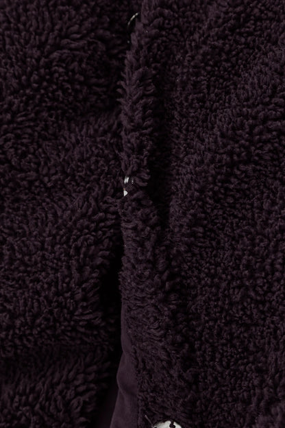 Teddy-Baumwolljacke in dunklem Pflaumenton mit Druckknopfverschluss vorne