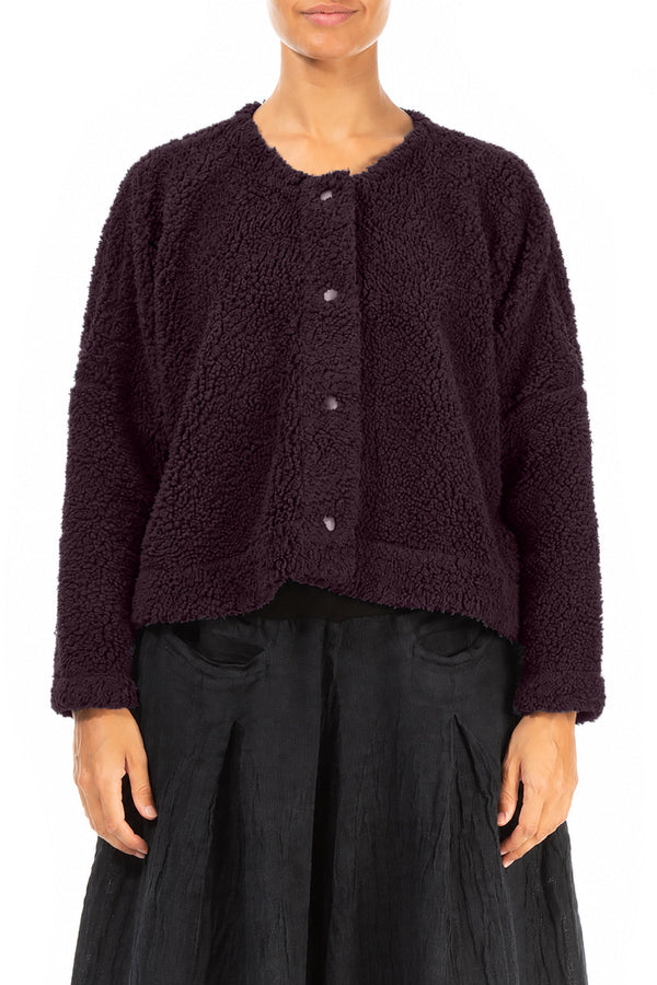 Snap Front Deep Plum Teddy Cotton Jacket 1