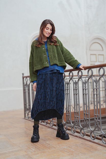 Snap Front Olive Teddy Cotton Jacket 6