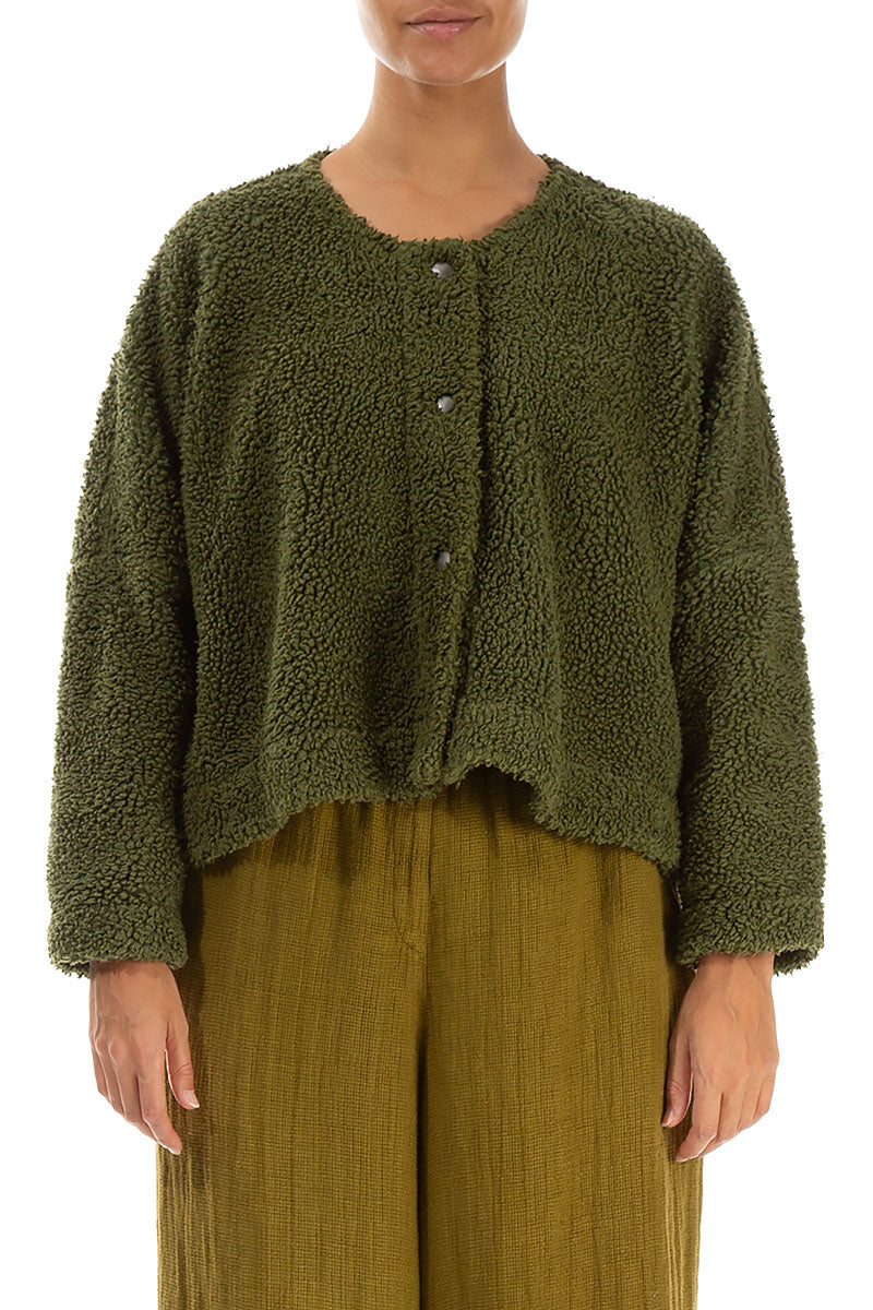 Snap Front Olive Teddy Cotton Jacket 1