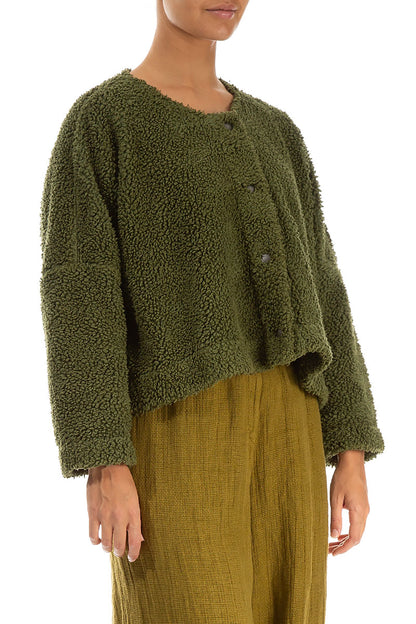 Snap Front Olive Teddy Cotton Jacket 3