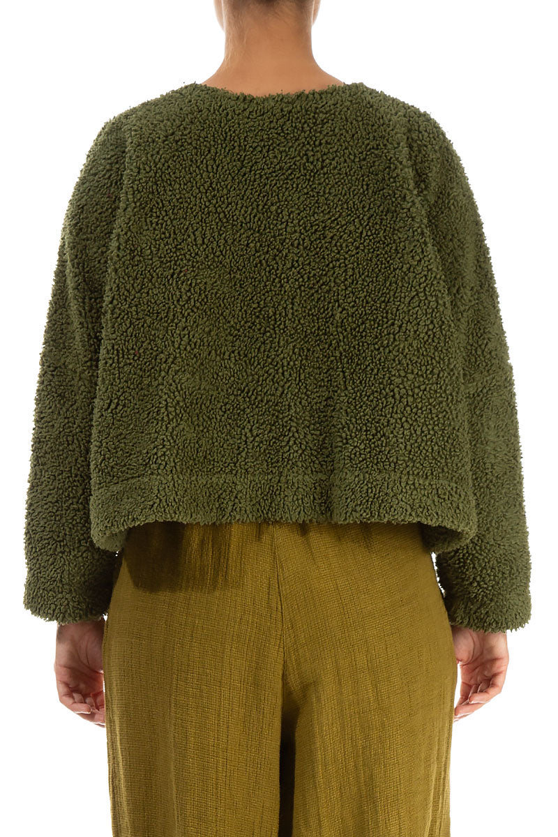 Snap Front Olive Teddy Cotton Jacket 2