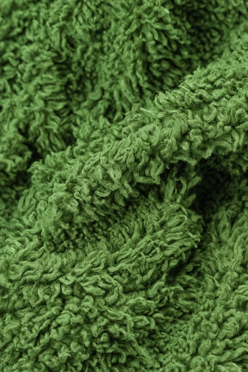 Kleeblattgrüne Teddy-Baumwolljacke mit Druckknopfverschluss vorne
