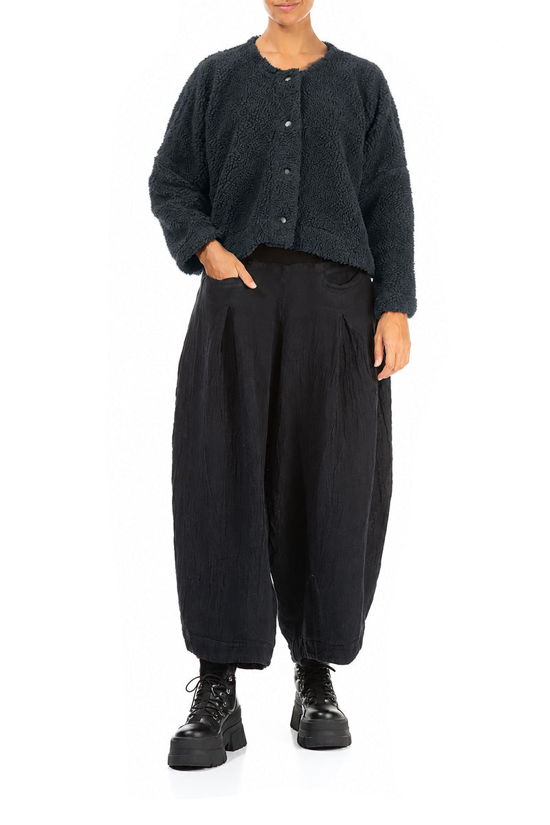 Schiefergraue Teddy-Baumwolljacke mit Druckknopfverschluss vorne