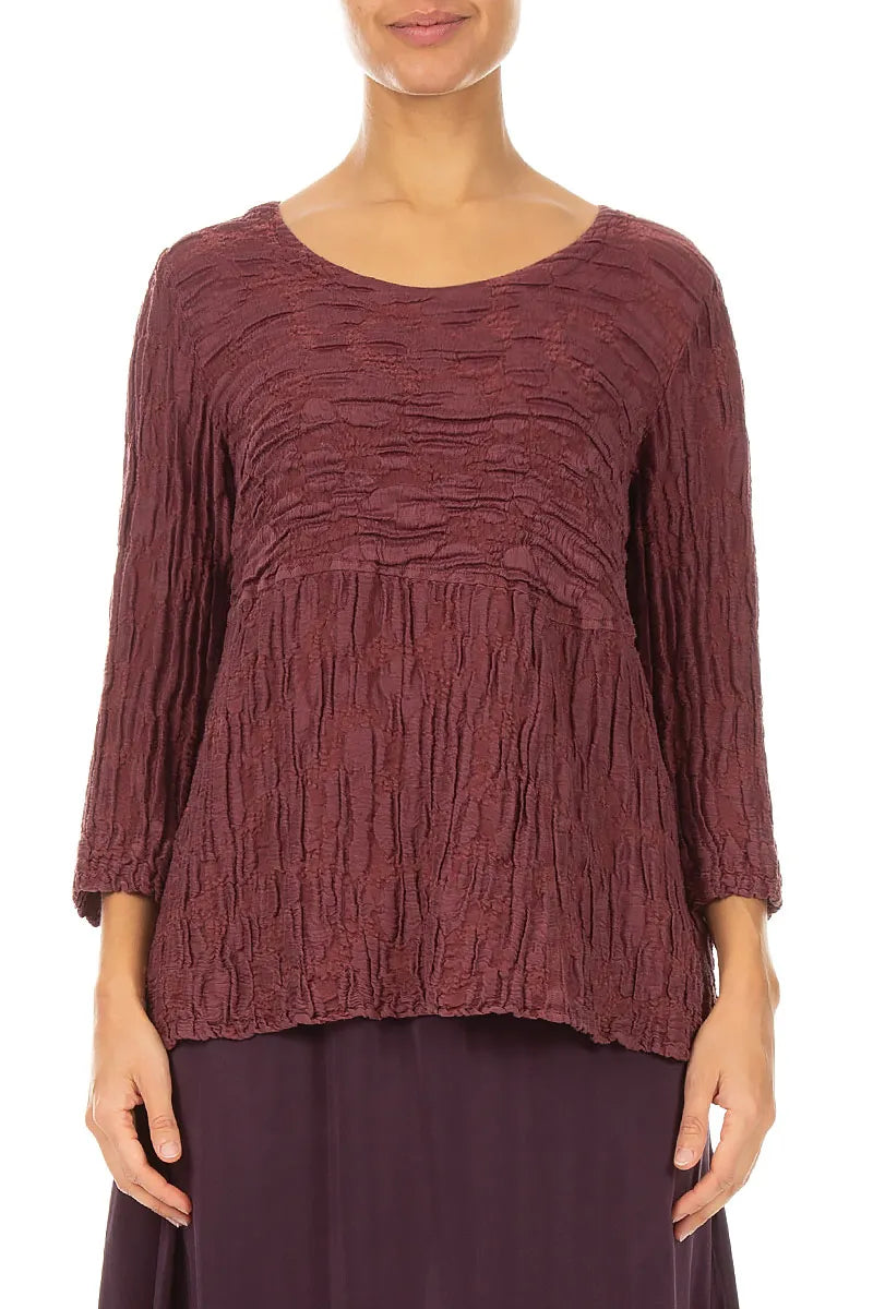Blouse circulaire en Soie et Lin Rouge rubis à la forme souple et à l’aspect antique