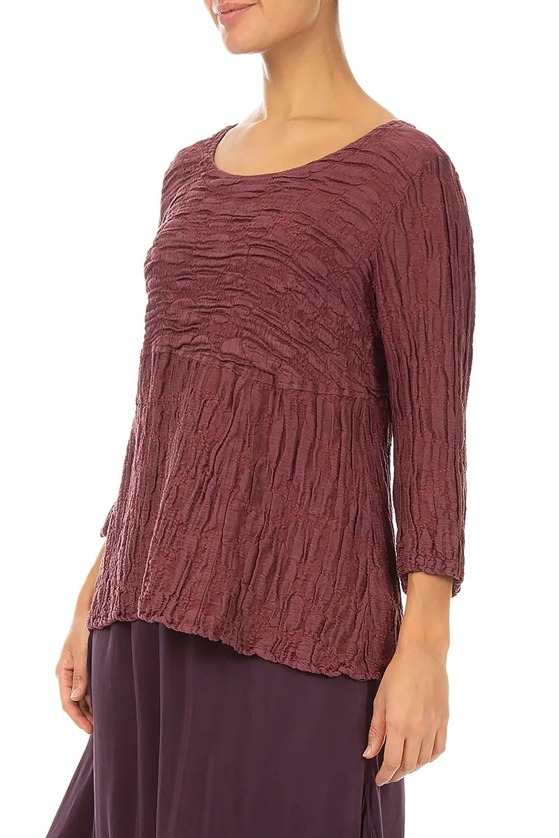 Blouse circulaire en Soie et Lin Rouge rubis à la forme souple et à l’aspect antique