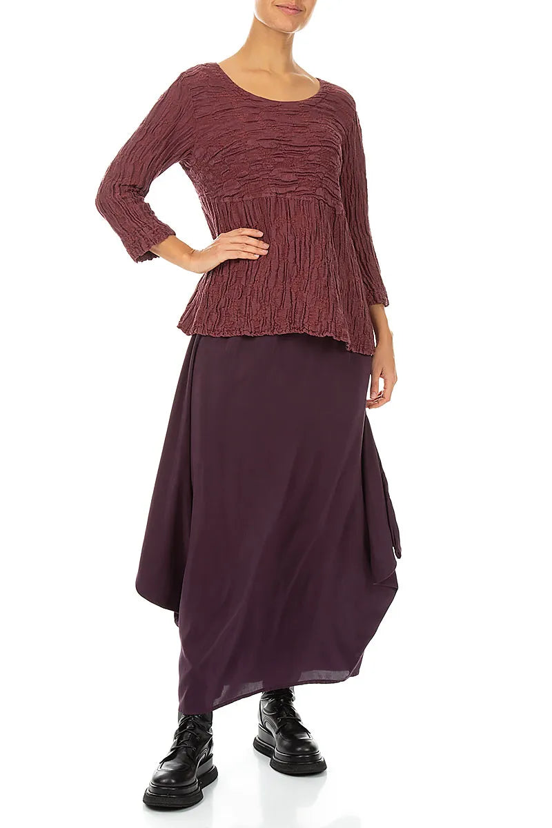 Blouse circulaire en Soie et Lin Rouge rubis à la forme souple et à l’aspect antique