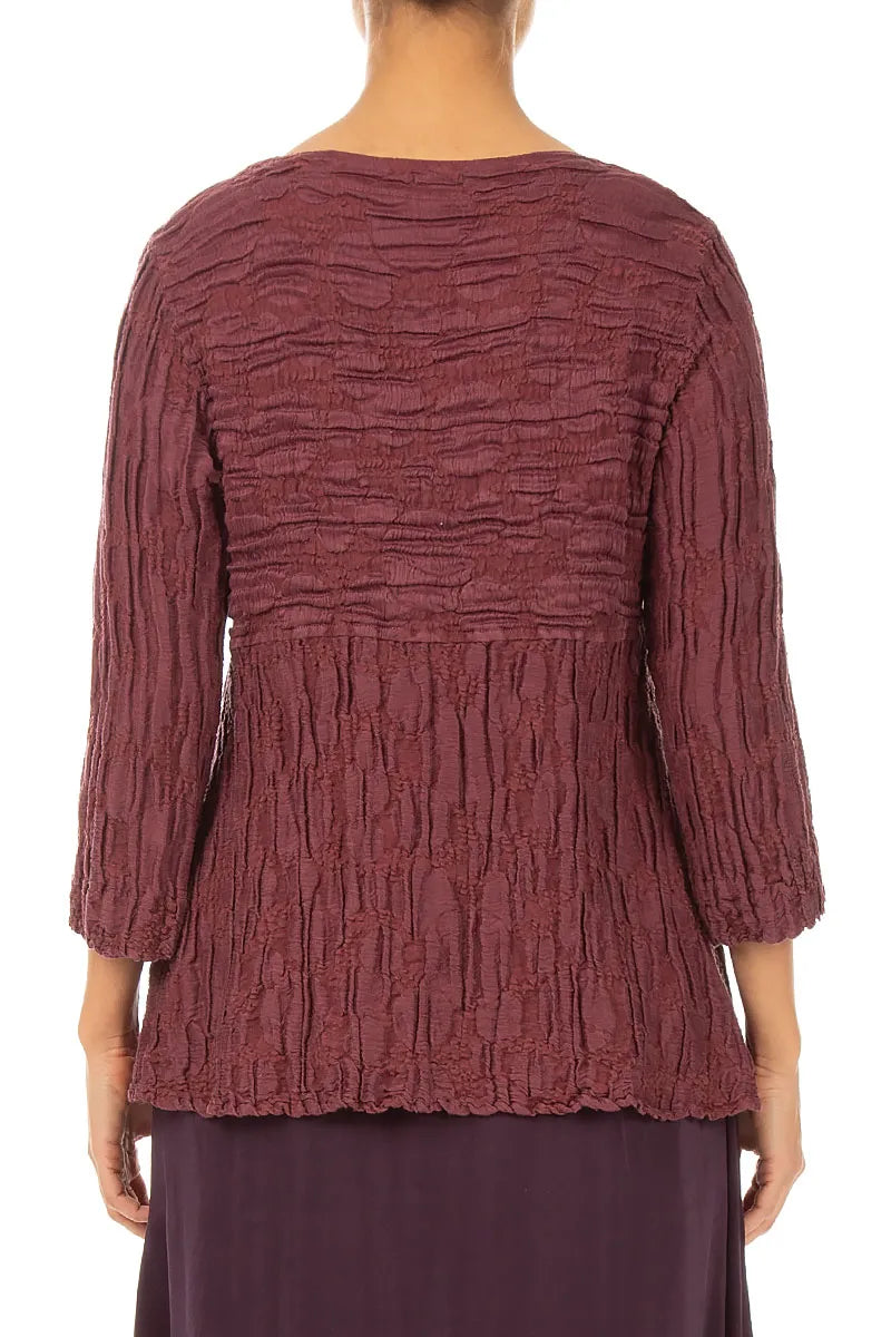 Blouse circulaire en Soie et Lin Rouge rubis à la forme souple et à l’aspect antique